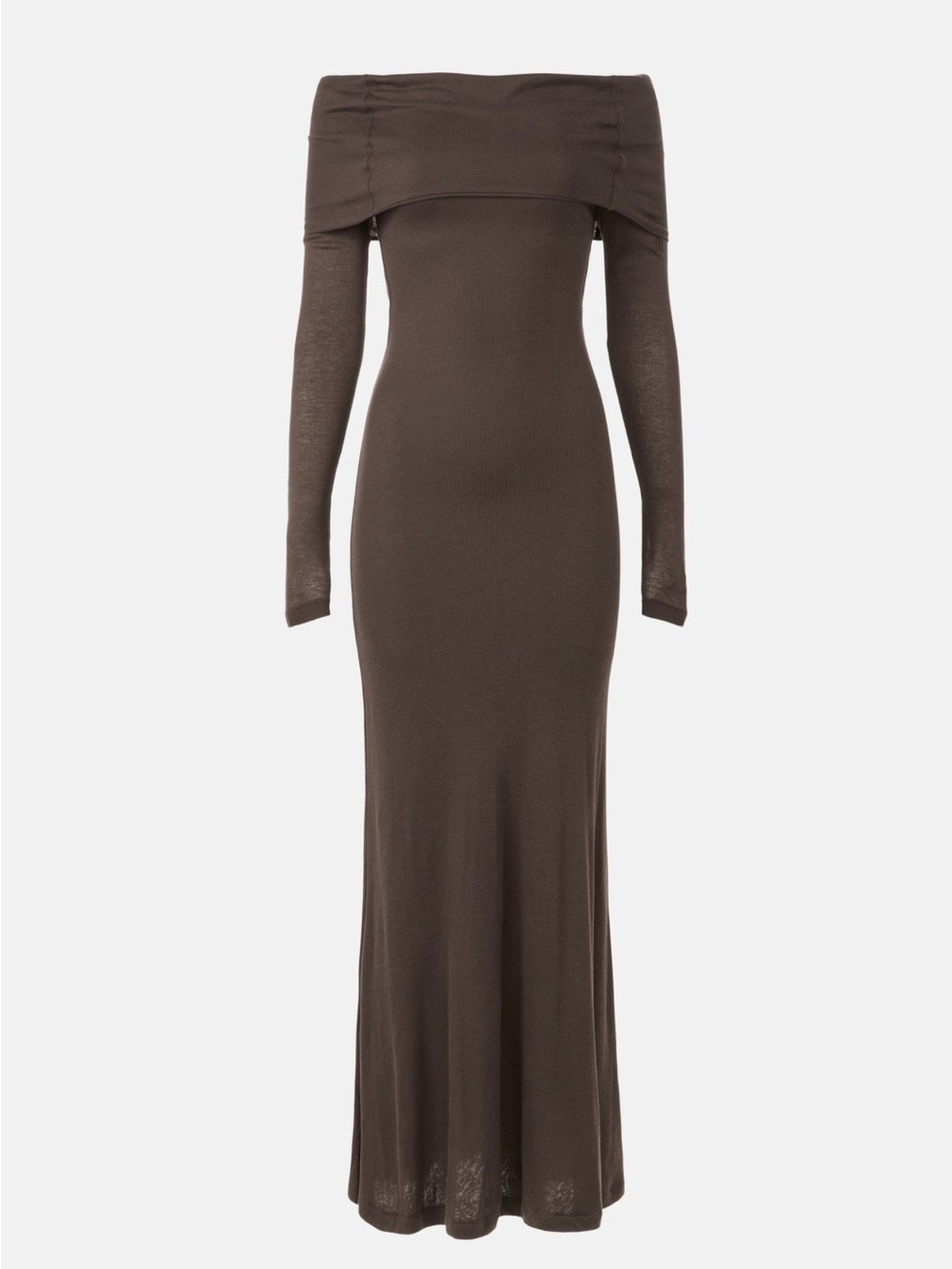 Off-Shoulder Long Sleeve Maxi Dress in Dark Brown - Picture 5 of 9